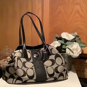 Coach Stripe Signature Kisslock Carryall Tote
